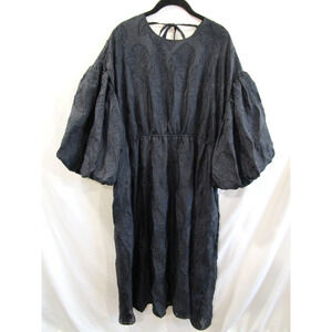 Kika Vargas Target Black Floral Texture Scallop Open Back Midi Dress Women 1X